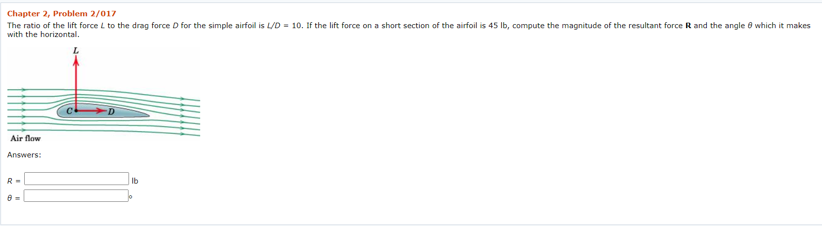 Solved Chapter 2, Problem 2/017 The ratio of the lift force | Chegg.com