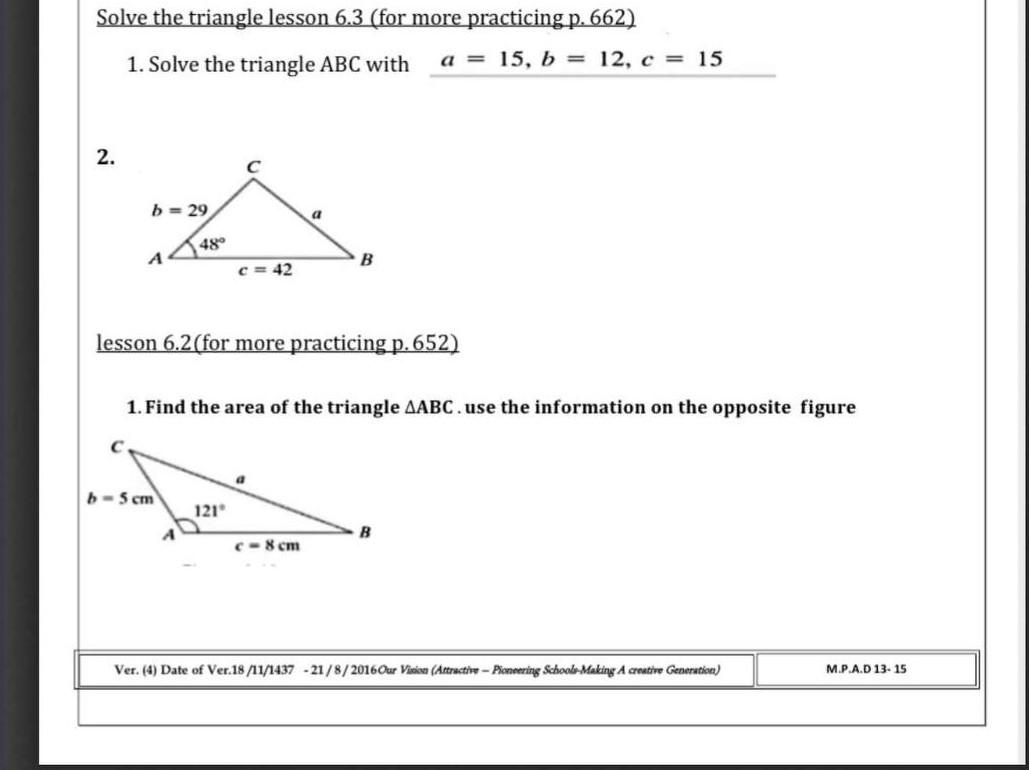 Solved Solve the triangle lesson 6.3 (for more practicing p. | Chegg.com