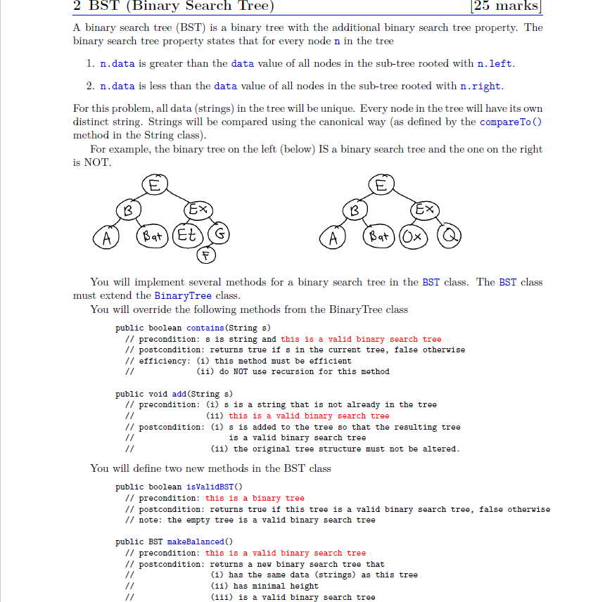 2 BST (Binary Search Tree) 25 markS A binary search | Chegg.com