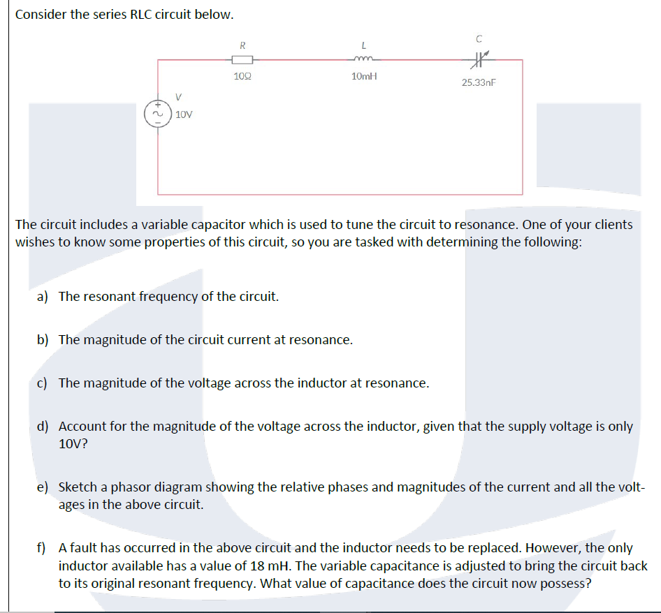 An Rlc Eletrical Circuit Is Diagrammed Below Solved An Rlc C