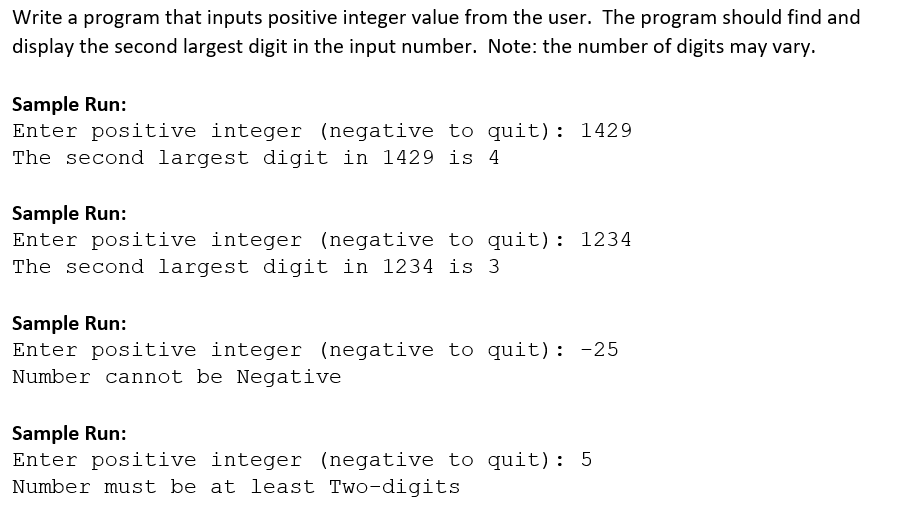 Solved Write a program that inputs positive integer value | Chegg.com