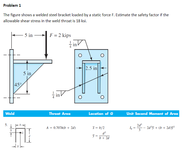 Problem 1 The figure shows a welded steel bracket