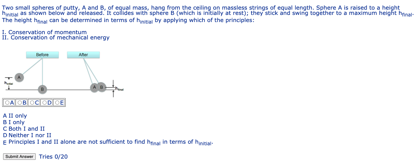 Solved Two Small Spheres Of Putty, A And B, Of Equal Mass, | Chegg.com