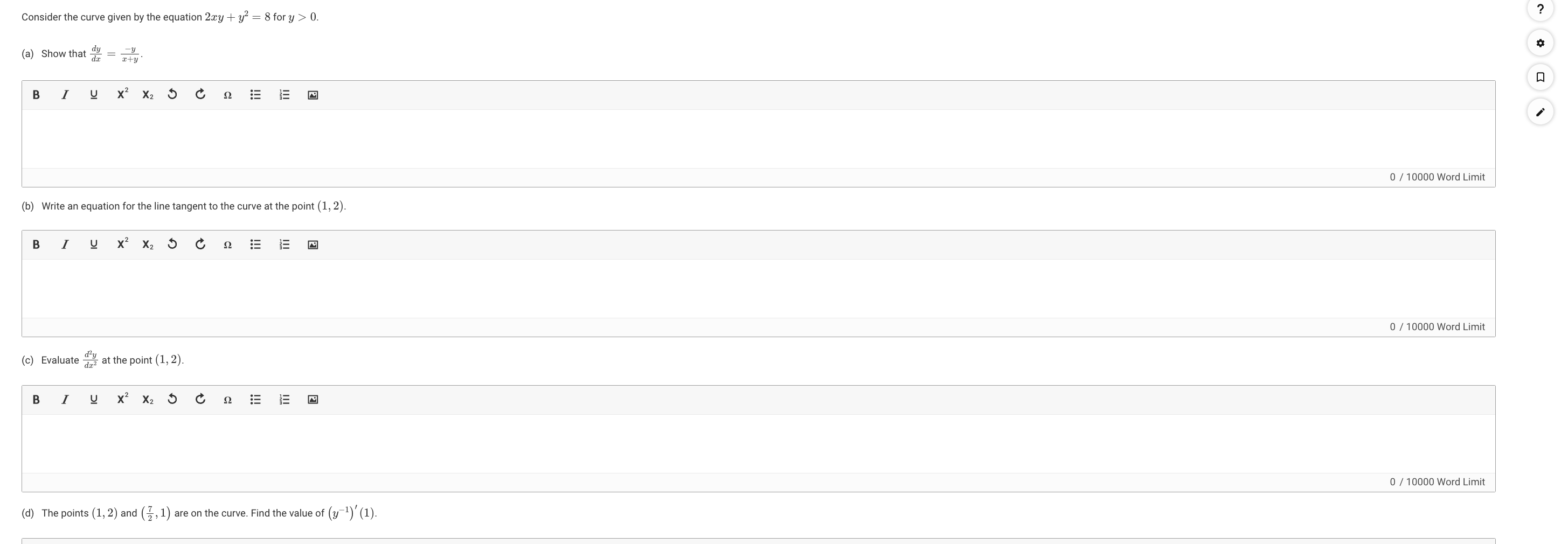 Solved Consider The Curve Given By The Equation Xy Y For Chegg Com