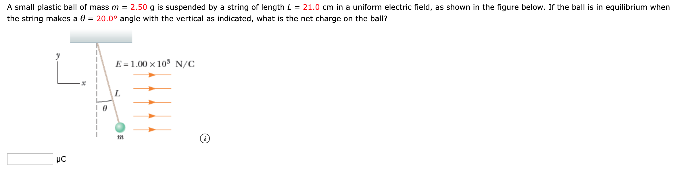 Solved A small plastic ball of mass m = 2.50 g is suspended