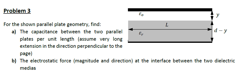 Solved d-y Problem 3 EO y For the shown parallel plate | Chegg.com