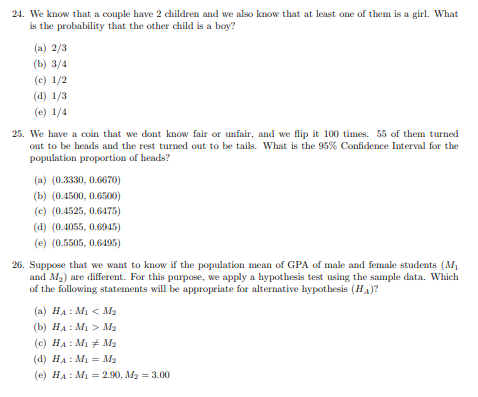 Solved 24. We know that a couple have 2 children and we also | Chegg.com