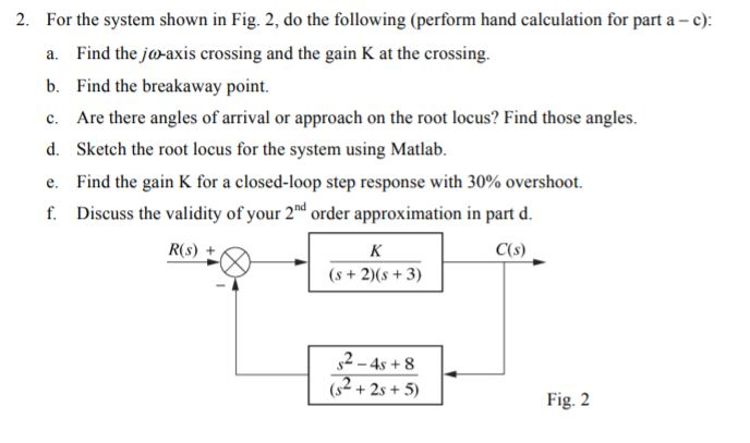 Solved 2. For the system shown in Fig. 2, do the following | Chegg.com