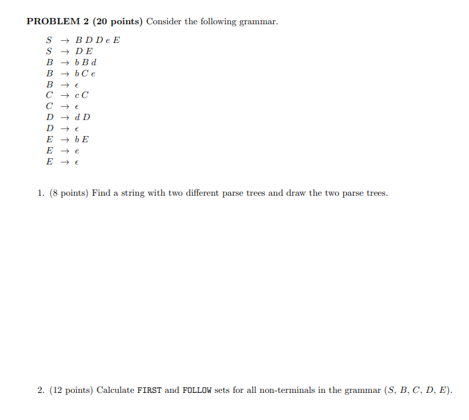Solved PROBLEM 2 (20 points) Consider the following grammar. | Chegg.com