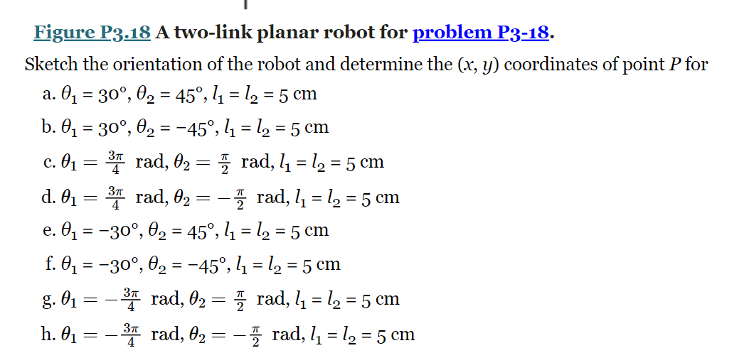 Solved 3-18. Consider the two-link planar robot shown in | Chegg.com