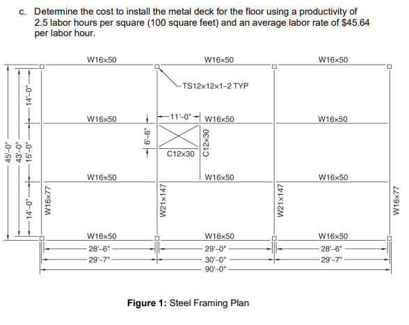 Solved c. Determine the cost to install the metal deck for | Chegg.com