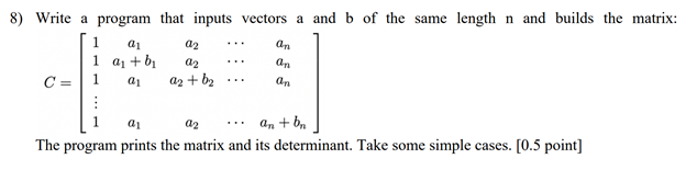 Solved 8) Write a program that inputs vectors a and b of the | Chegg.com