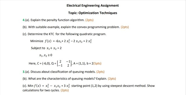 Solved Electrical Engineering Assignment Topic: Optimization | Chegg.com