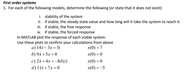Solved First order systems 1. For each of the following | Chegg.com