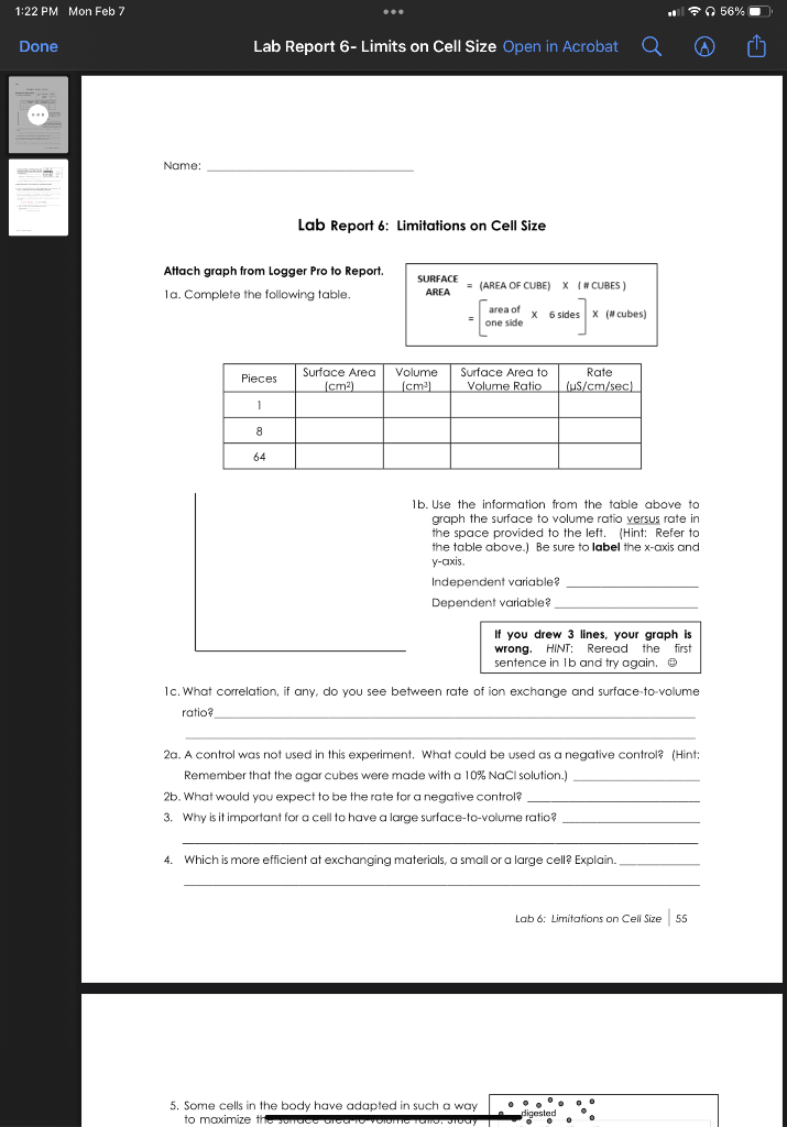 1:22 PM Mon Feb 7 56% % Done Lab Report 6- Limits on | Chegg.com
