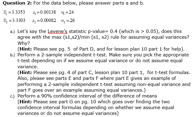 Solved Question 2: For The Data Below, Please Answer Parts A | Chegg.com