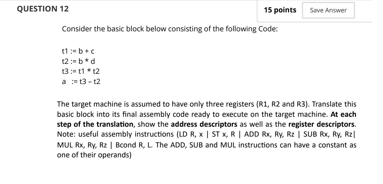 Solved QUESTION 12 15 points Save Answer Consider the basic | Chegg.com
