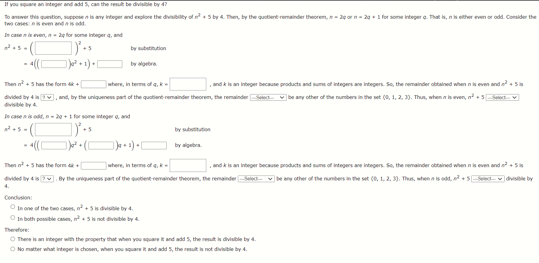 Solved If you square an integer and add 5, can the result be | Chegg.com