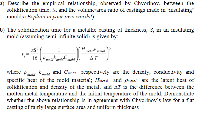 Solved a) Describe the empirical relationship, observed by | Chegg.com