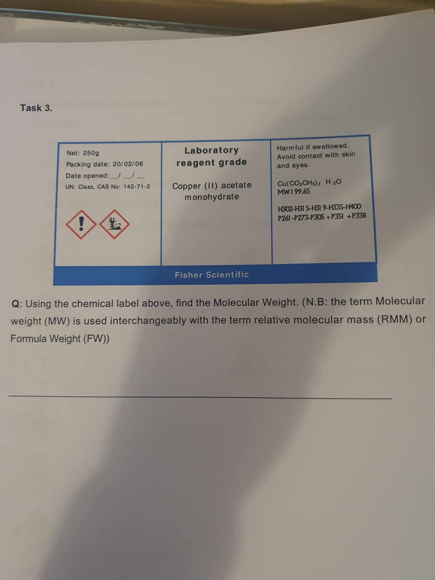 Solved Q: Using the chemical label above, find the Molecular | Chegg.com