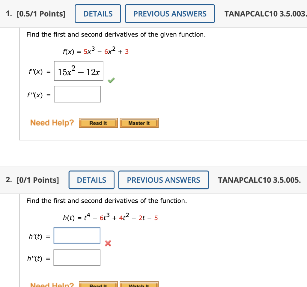 Solved Find The First And Second Derivatives Of The Given 8397