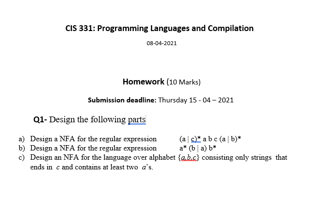 Solved CIS 331: Programming Languages and Compilation | Chegg.com