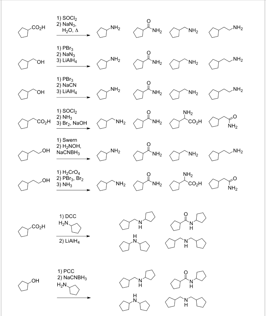 Solved COH 1) SOCI2 2) NaN3, H20, A NH2 NH2 NH NH2 1) PBr3 | Chegg.com