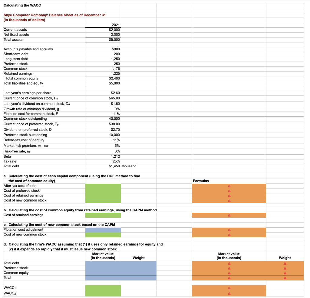 Solved Excel Activity: Calculating the WACC Here is the | Chegg.com