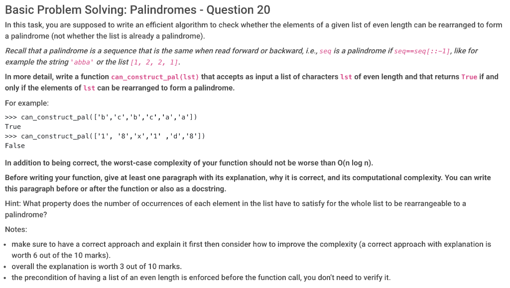 Solved Basic Problem Solving: Palindromes - Question 20 In | Chegg.com