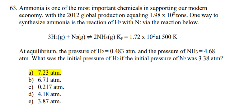 Solved 63. Ammonia is one of the most important chemicals in | Chegg.com