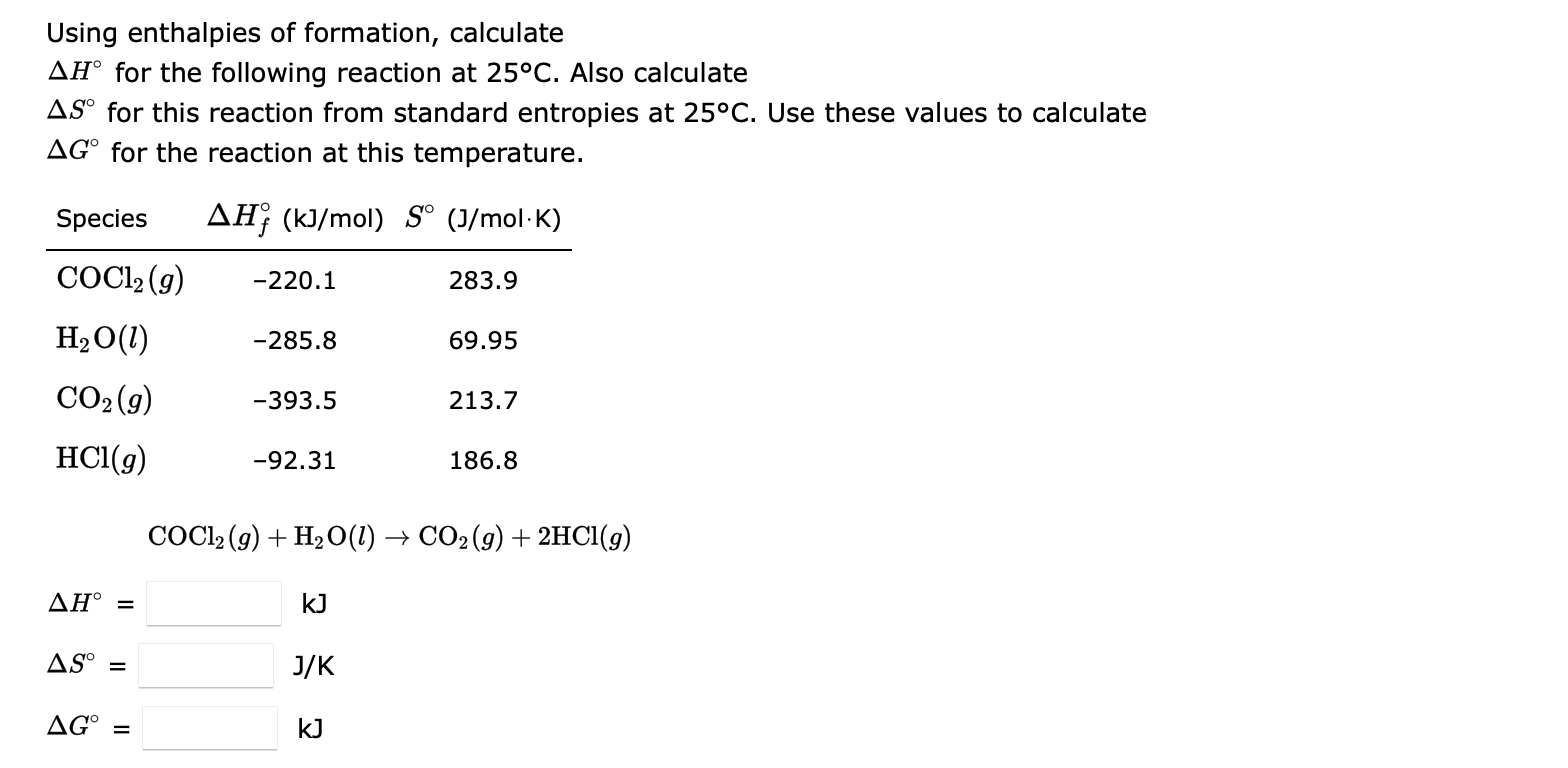 Solved Using Enthalpies Of Formation, Calculate ΔH∘ For The | Chegg.com ...