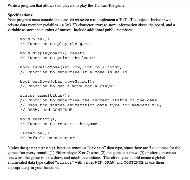 Solved Write a program that allows two players to play the | Chegg.com