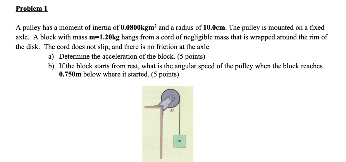 Solved Problem 1 A Pulley Has A Moment Of Inertia Of | Chegg.com