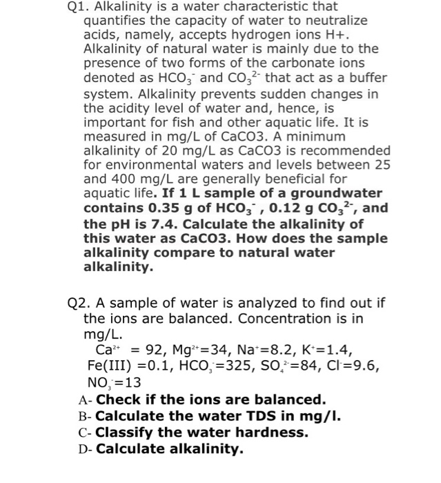 Solved Q1. Alkalinity is a water characteristic that | Chegg.com