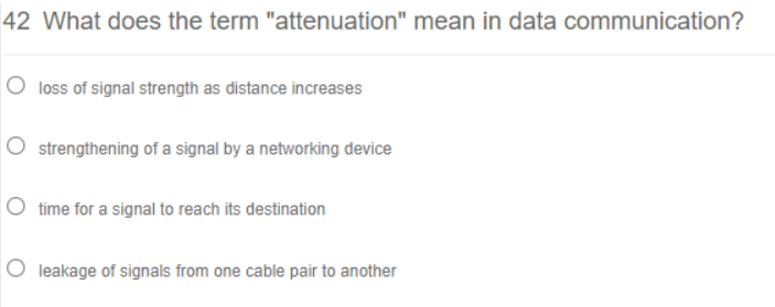 Solved 42 What does the term &ldquo;attenuation&rdquo; mean in data | Chegg.com