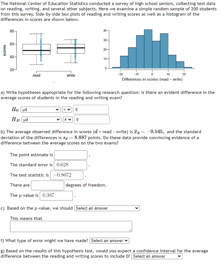 Solved The National Center of Education Statistics conducted | Chegg.com