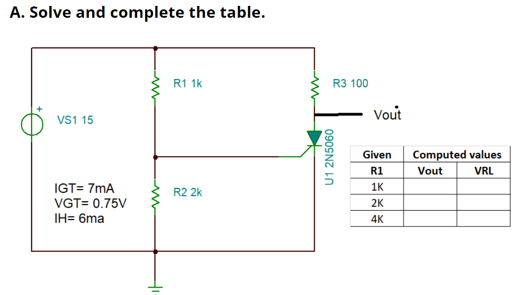 Solved A. Solve and complete the table. R1 1k R3 100 } Vout | Chegg.com