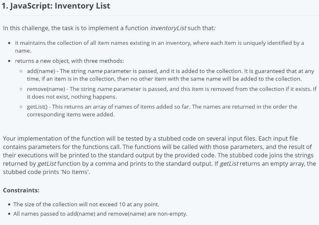 Solved 1. JavaScript Inventory List In this challenge, the