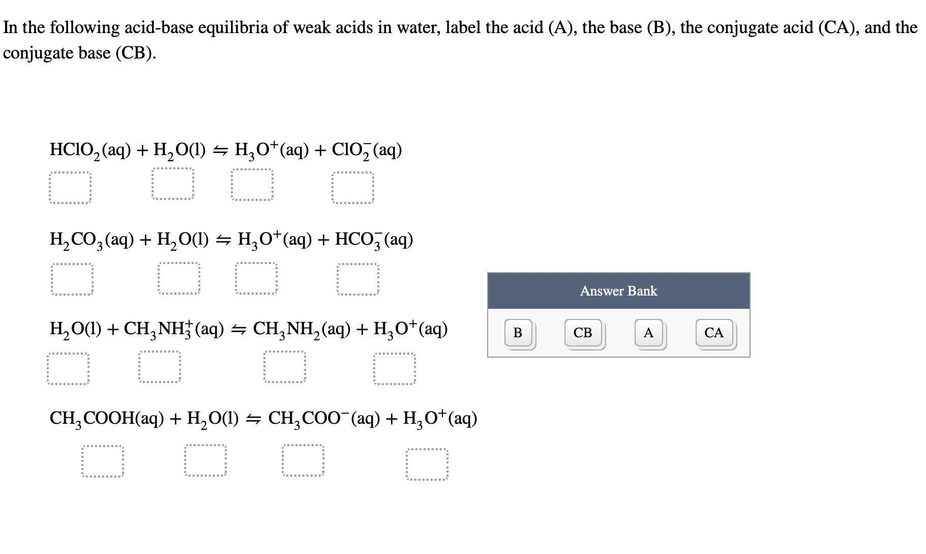 Solved [n The Following Acid-base Equilibria Of Weak Acids | Chegg.com