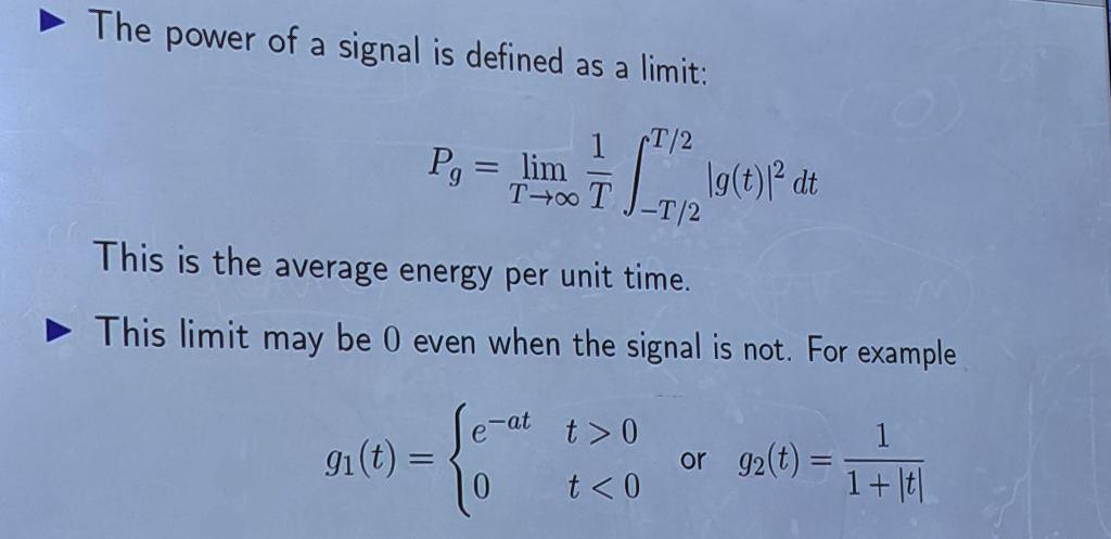 Solved The power of a signal is defined as a limit: a 1 (T/2 | Chegg.com