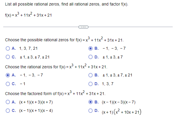 Solved List all possible rational zeros, find all rational | Chegg.com