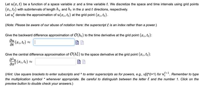 Solved Let u(x, t) be a function of a space variable x and a | Chegg.com