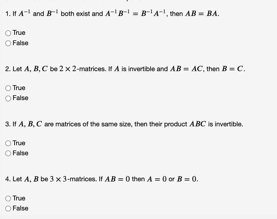 Solved 1. If A-¹ And B-¹ Both Exist And A¯¹B¯¹ = B¯¹A¯¹, | Chegg.com