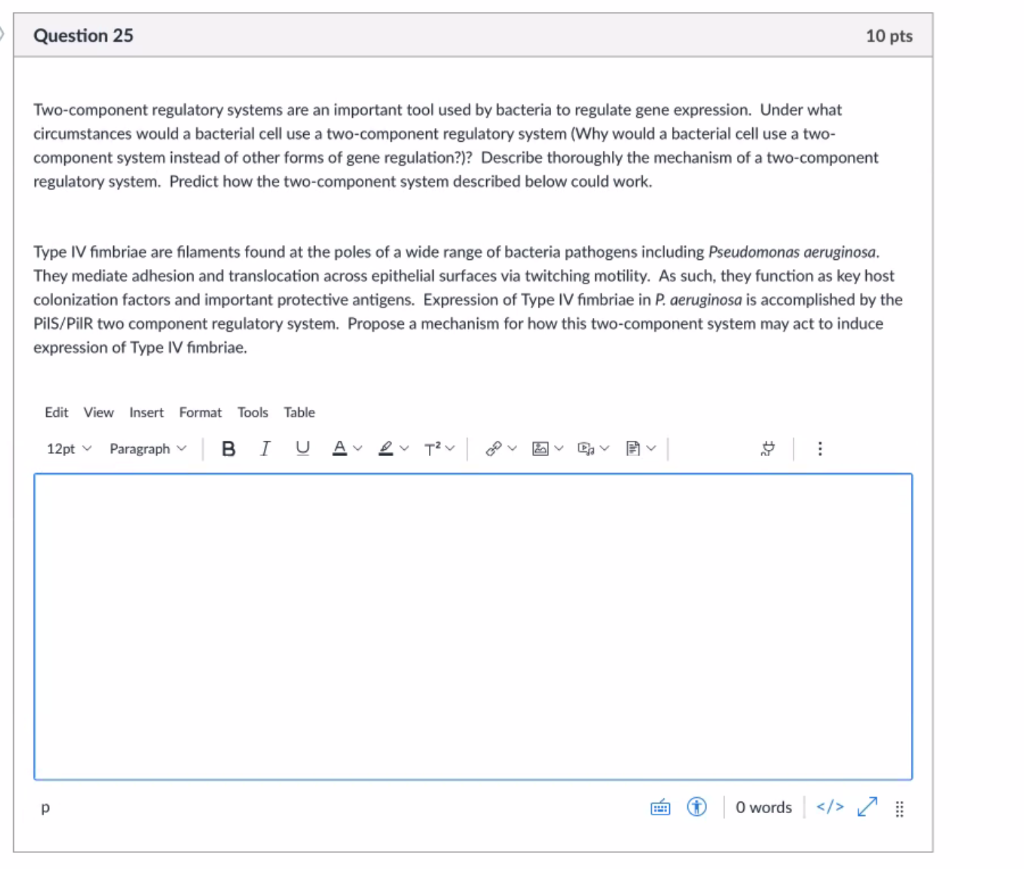 Solved Question 25 10 pts Two-component regulatory systems | Chegg.com