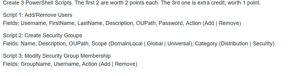 Create 3 PowerShell Scripts. The first 2 are worth 2 | Chegg.com