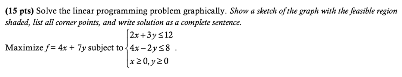 Solved (15 pts) Solve the linear programming problem | Chegg.com