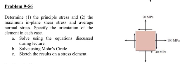 Solved Problem 9-56 Determine (1) the principle stress and | Chegg.com