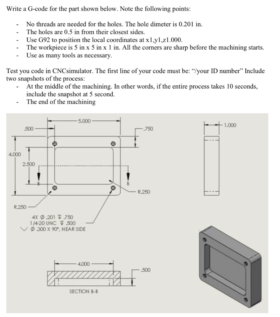 Solved Write a G-code for the part shown below. Note the | Chegg.com