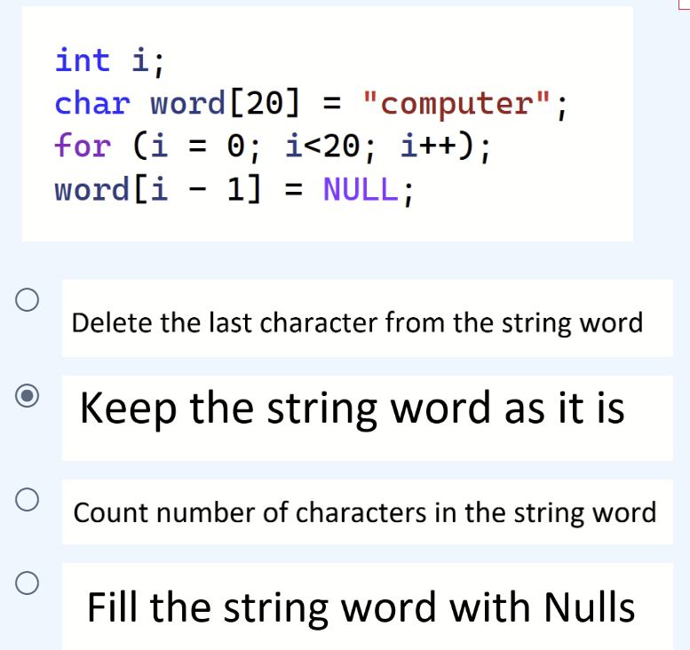 int i;char word[20]= ﻿"computer";for | Chegg.com