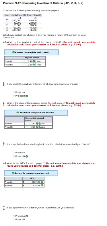 Solved Why Is The Answer For F Project A??? Project B Beats | Chegg.com